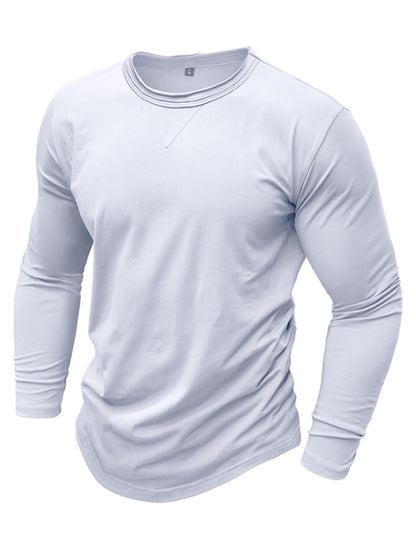 Men's new solid color round neck long sleeve cotton t-shirt Shello's Creative Boutique