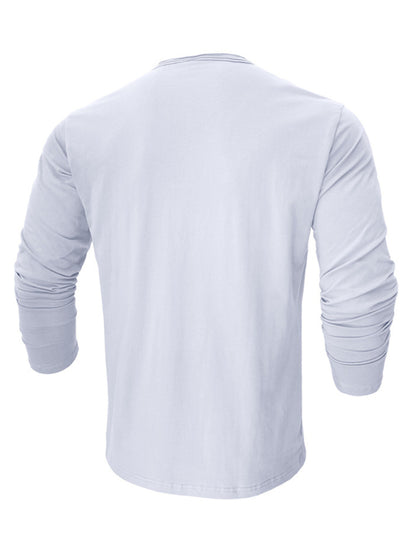 Men's new solid color round neck long sleeve cotton t-shirt Shello's Creative Boutique