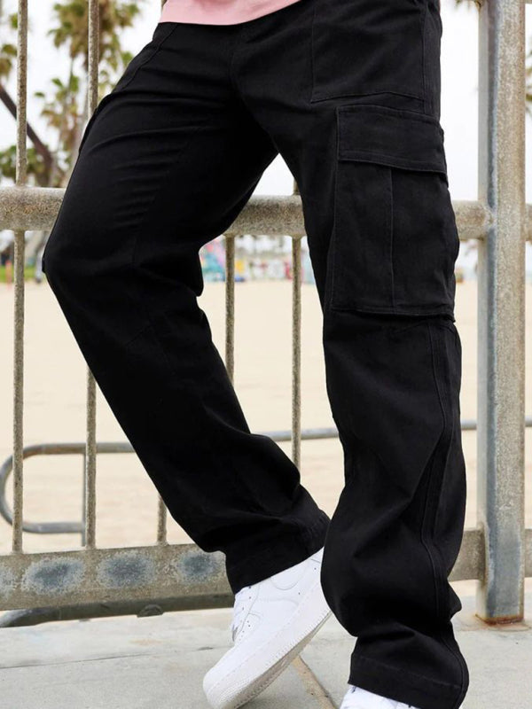 Men's spliced ​​solid color casual sports loose overalls
