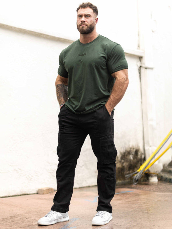 Men's spliced ​​solid color casual sports loose overalls