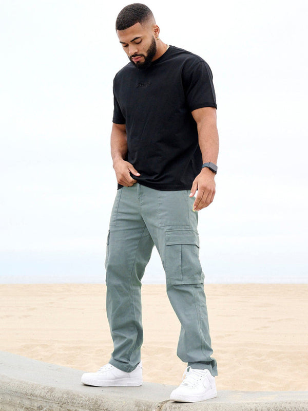 Men's spliced ​​solid color casual sports loose overalls
