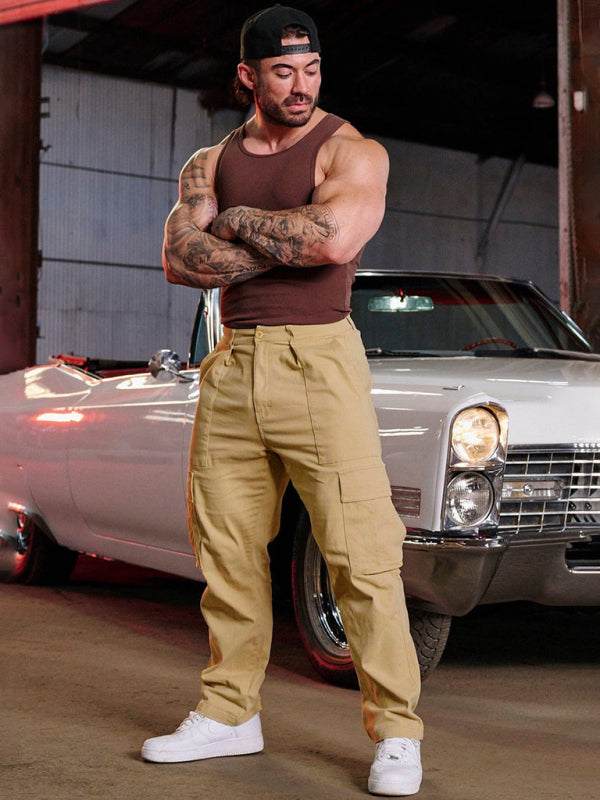 Men's spliced ​​solid color casual sports loose overalls