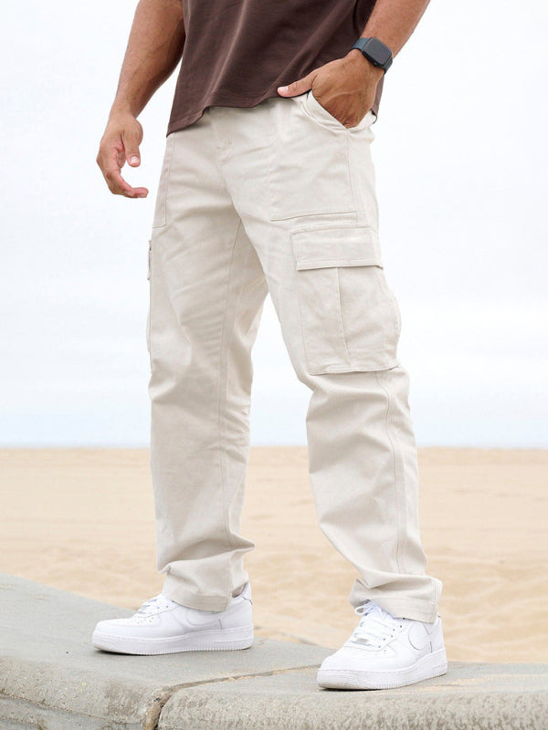 Men's spliced ​​solid color casual sports loose overalls