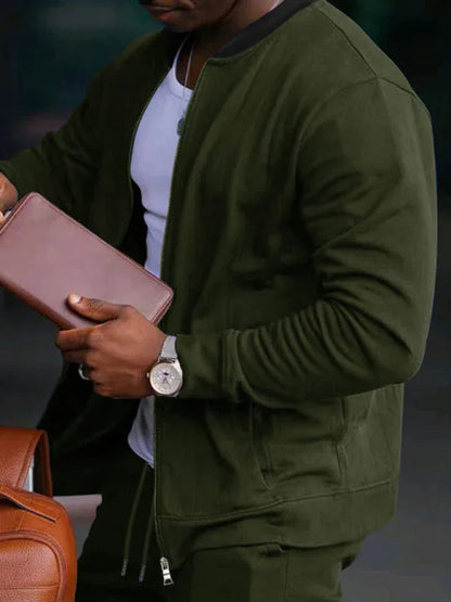 Men's new casual solid color baseball collar jacket suit - Shello's Creative Boutique