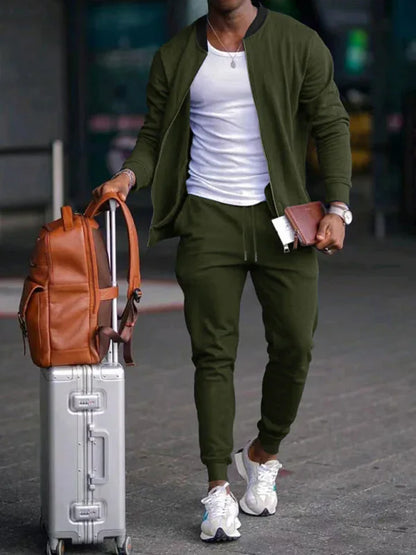 Men's new casual solid color baseball collar jacket suit - Shello's Creative Boutique