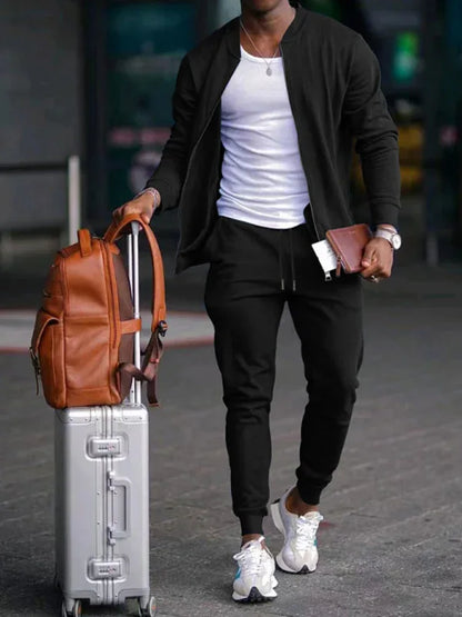 Men's new casual solid color baseball collar jacket suit - Shello's Creative Boutique