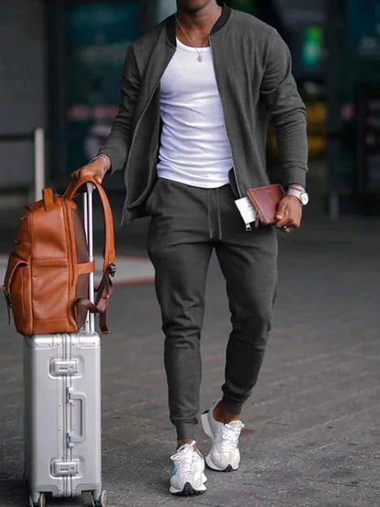 Men's new casual solid color baseball collar jacket suit - Shello's Creative Boutique