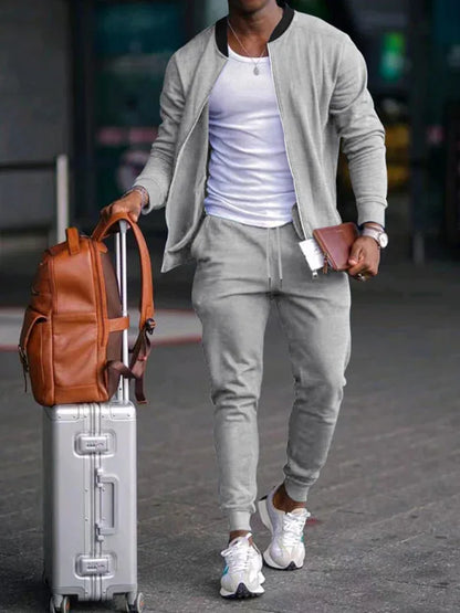 Men's new casual solid color baseball collar jacket suit - Shello's Creative Boutique