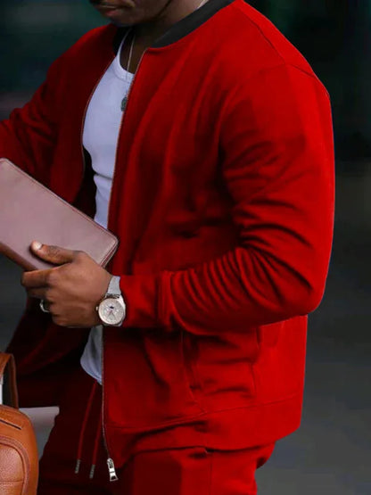 Men's new casual solid color baseball collar jacket suit - Shello's Creative Boutique