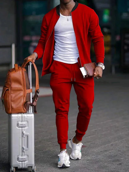 Men's new casual solid color baseball collar jacket suit - Shello's Creative Boutique