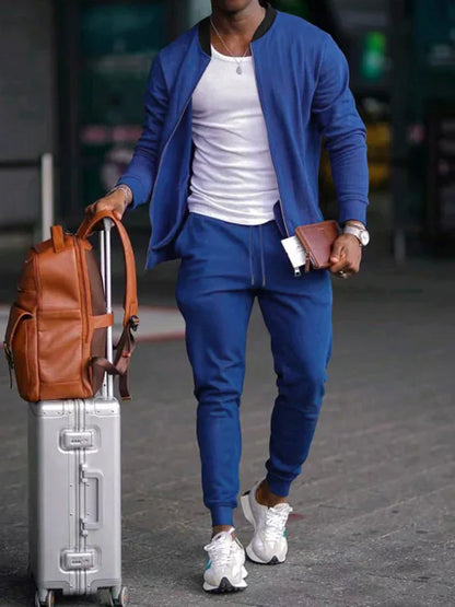 Men's new casual solid color baseball collar jacket suit - Shello's Creative Boutique