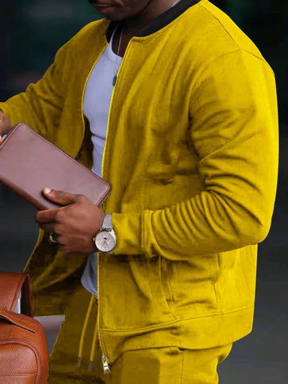 Men's new casual solid color baseball collar jacket suit - Shello's Creative Boutique