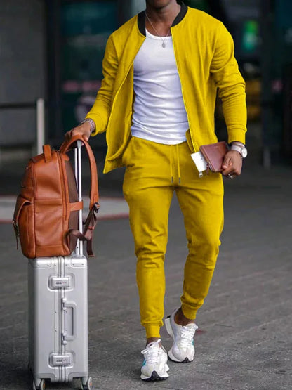 Men's new casual solid color baseball collar jacket suit - Shello's Creative Boutique