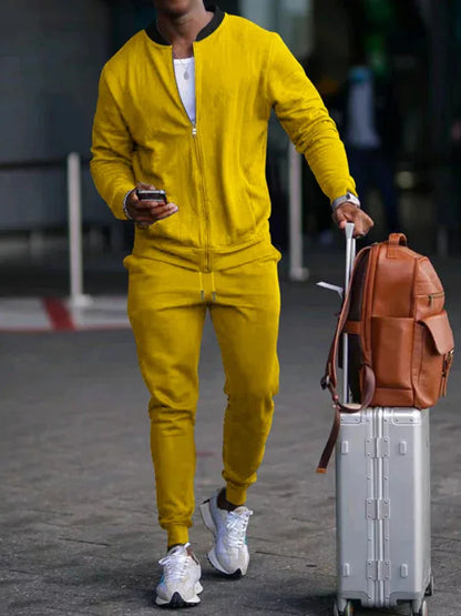 Men's new casual solid color baseball collar jacket suit - Shello's Creative Boutique