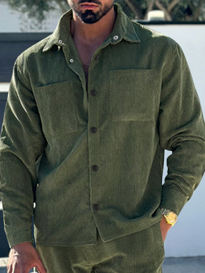 Men's new casual multi-pocket solid color corduroy button-down shirt Shello Creative Boutique