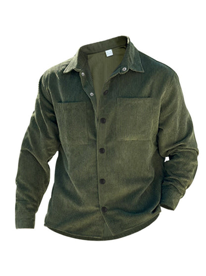 Men's new casual multi-pocket solid color corduroy button-down shirt Shello Creative Boutique
