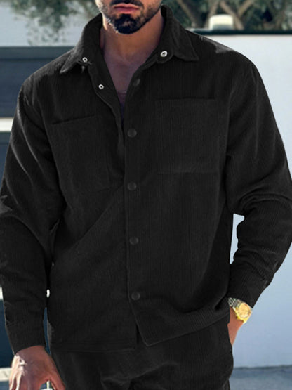 Men's new casual multi-pocket solid color corduroy button-down shirt Shello Creative Boutique