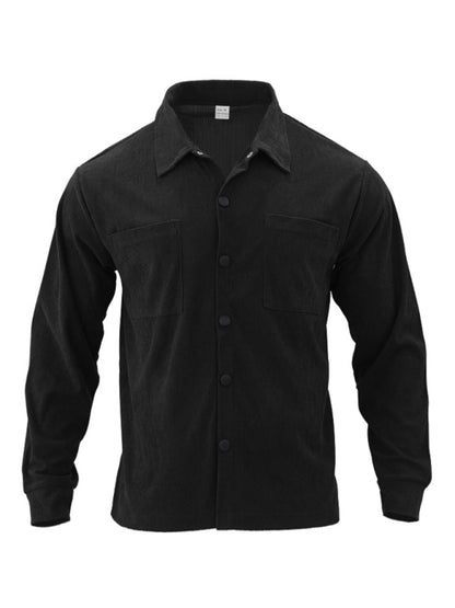 Men's new casual multi-pocket solid color corduroy button-down shirt Shello Creative Boutique