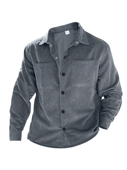 Men's new casual multi-pocket solid color corduroy button-down shirt Shello Creative Boutique