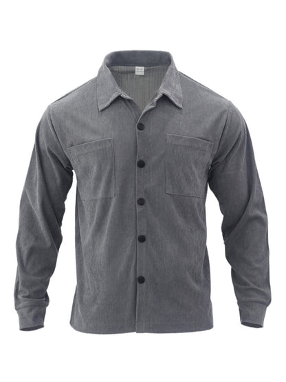 Men's new casual multi-pocket solid color corduroy button-down shirt Shello Creative Boutique