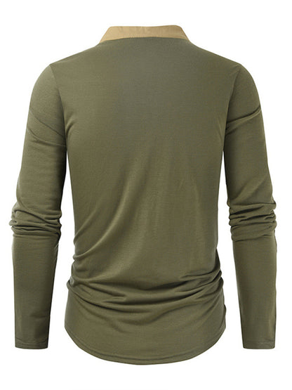 Men's New Outdoor Tactical Zipper Colorblock Henley Collar Long Sleeve T-Shirt Shello Creative Boutique