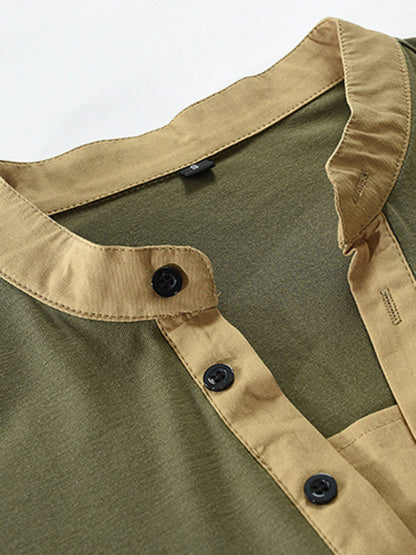 Men's New Outdoor Tactical Zipper Colorblock Henley Collar Long Sleeve T-Shirt Shello Creative Boutique