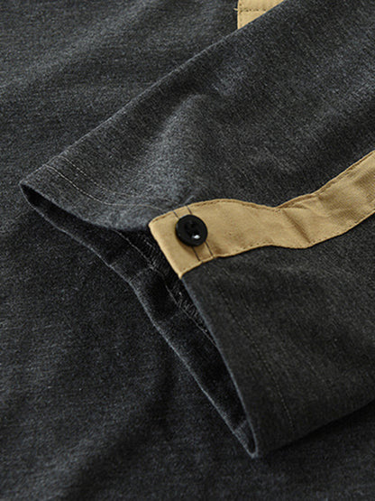 Men's New Outdoor Tactical Zipper Colorblock Henley Collar Long Sleeve T-Shirt Shello Creative Boutique