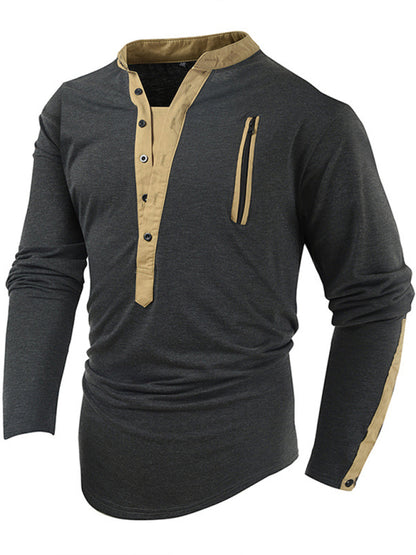 Men's New Outdoor Tactical Zipper Colorblock Henley Collar Long Sleeve T-Shirt Shello Creative Boutique