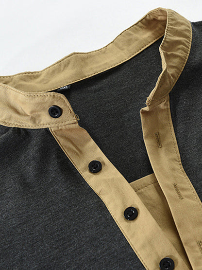 Men's New Outdoor Tactical Zipper Colorblock Henley Collar Long Sleeve T-Shirt Shello Creative Boutique