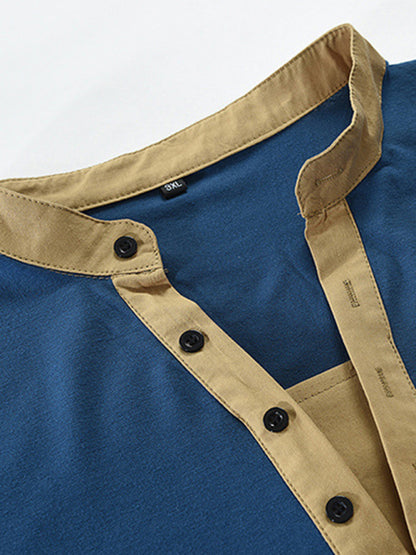 Men's New Outdoor Tactical Zipper Colorblock Henley Collar Long Sleeve T-Shirt Shello Creative Boutique