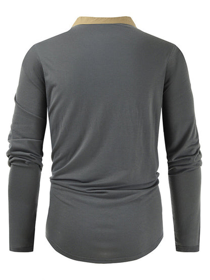 Men's New Outdoor Tactical Zipper Colorblock Henley Collar Long Sleeve T-Shirt Shello Creative Boutique