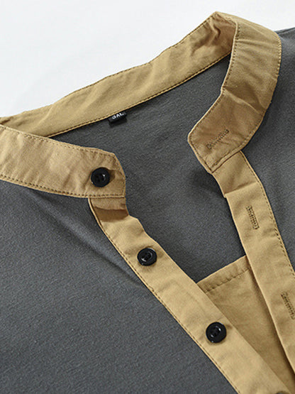 Men's New Outdoor Tactical Zipper Colorblock Henley Collar Long Sleeve T-Shirt Shello Creative Boutique