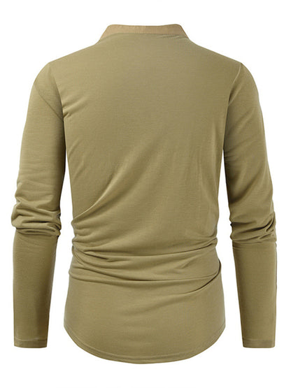 Men's New Outdoor Tactical Zipper Colorblock Henley Collar Long Sleeve T-Shirt Shello Creative Boutique