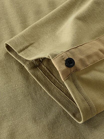 Men's New Outdoor Tactical Zipper Colorblock Henley Collar Long Sleeve T-Shirt Shello Creative Boutique