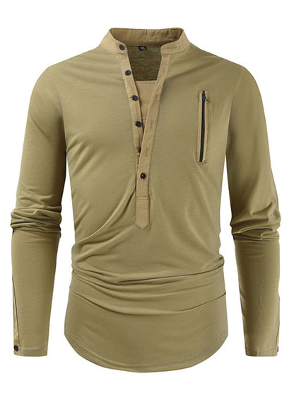 Men's New Outdoor Tactical Zipper Colorblock Henley Collar Long Sleeve T-Shirt Shello Creative Boutique