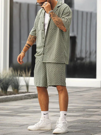 Men's Casual Holiday Short-Sleeved Shirt Shorts Printed Set - Shello's Creative Boutique