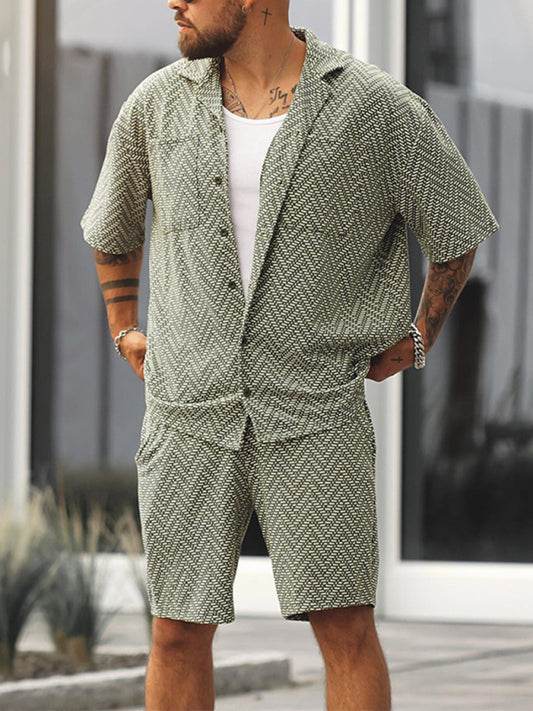 Men's casual holiday short -sleeved shirt shorts printed set Shello's Creative Boutique