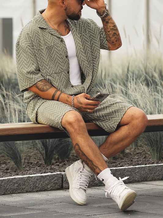 Men's casual holiday short -sleeved shirt shorts printed set Shello's Creative Boutique