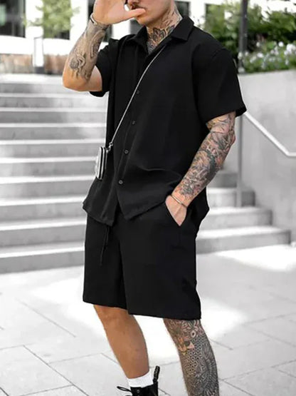 Men's Casual Comfortable Button Lapel Short Sleeve Shorts Set - Shello's Creative Boutique