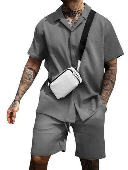 Men's Casual Comfortable Button Lapel Short Sleeve Shorts Set - Shello's Creative Boutique