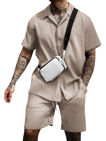 Men's Casual Comfortable Button Lapel Short Sleeve Shorts Set - Shello's Creative Boutique