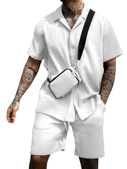 Men's Casual Comfortable Button Lapel Short Sleeve Shorts Set - Shello's Creative Boutique