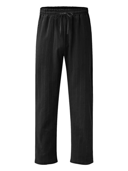 Men's vertical striped lace-up elastic waist beach pants casual trousers - Shello's Creative Boutique