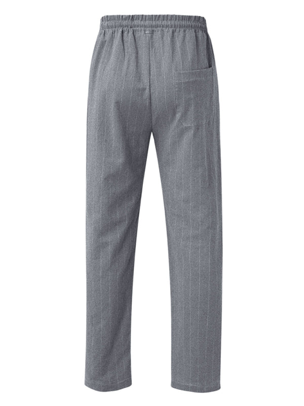 Men's vertical striped lace-up elastic waist beach pants casual trousers Shello's Creative Boutique