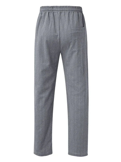 Men's vertical striped lace-up elastic waist beach pants casual trousers - Shello's Creative Boutique