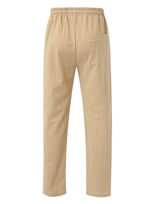 Men's vertical striped lace-up elastic waist beach pants casual trousers Shello's Creative Boutique