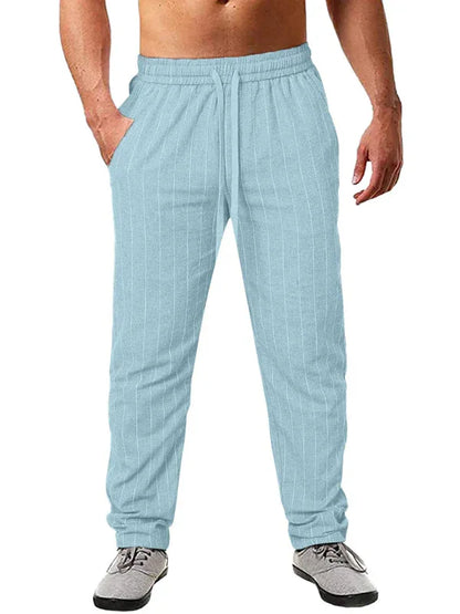 Men's vertical striped lace-up elastic waist beach pants casual trousers - Shello's Creative Boutique