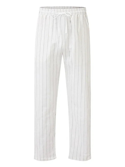 Men's vertical striped lace-up elastic waist beach pants casual trousers - Shello's Creative Boutique