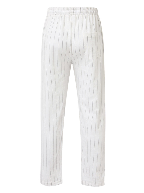 Men's vertical striped lace-up elastic waist beach pants casual trousers Shello's Creative Boutique