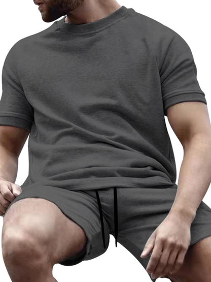 New men's casual fashion solid color short-sleeved T-shirt + quarter pants sports suit Shello's Creative Boutique